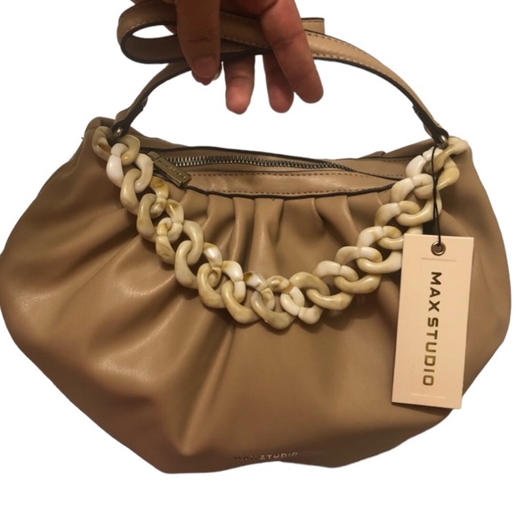 MAXSTUDIO🌸handbag, leather with gathered detail, nude color - Picture 3 of 5
